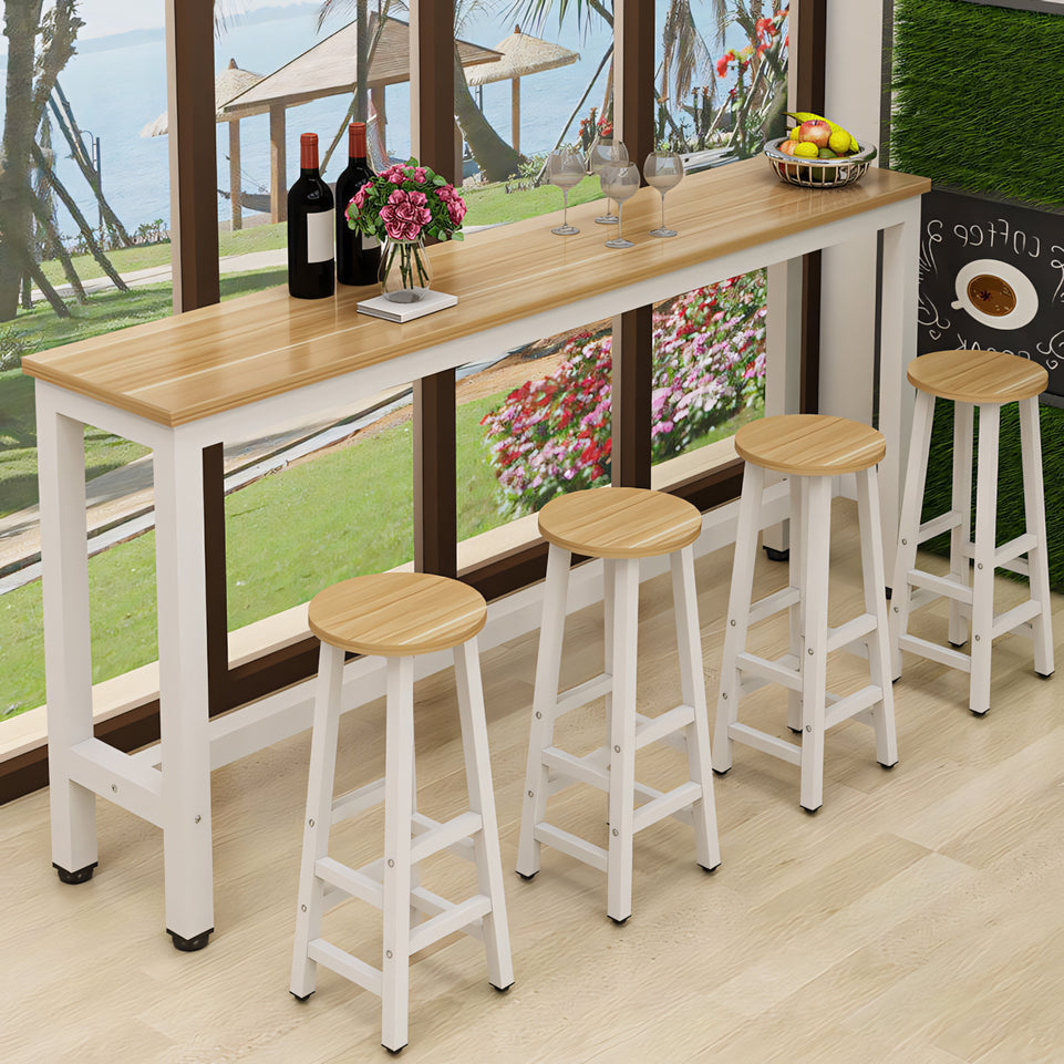 (In Stock) Wooden-Top Steel Frame Multifunctional Bar Table Ideal for Coffee Shops, Pubs, and Convenience Stores BTZ-001