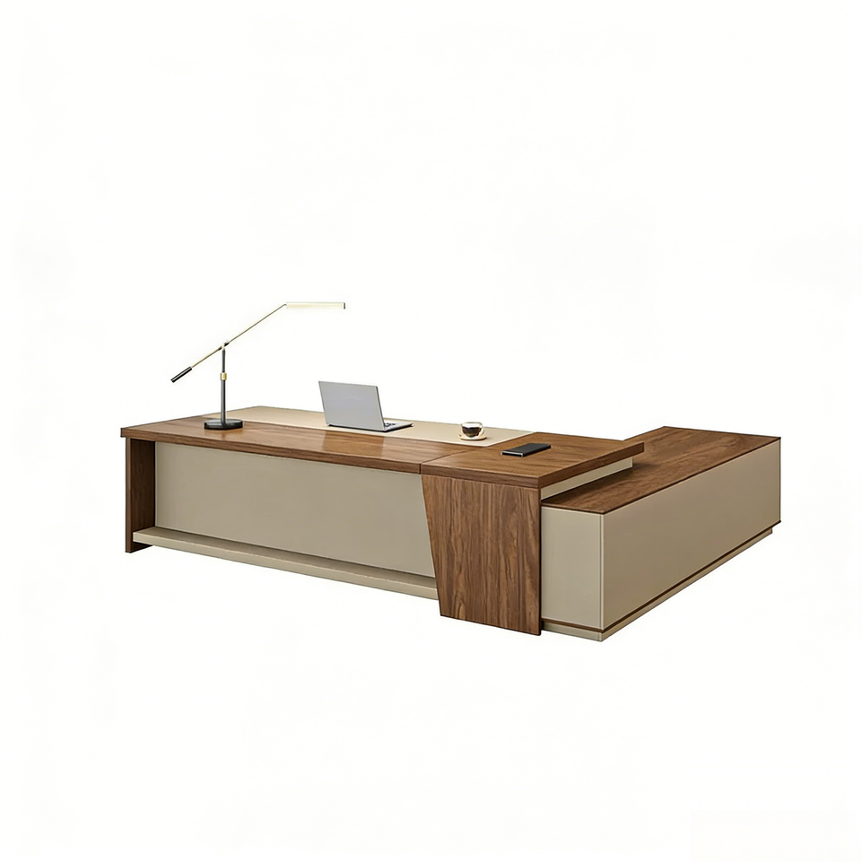 Elegant and Minimalist L-Shaped Executive Desk with Thick Desktop and Spacious Side Cabinet LBZ-2142