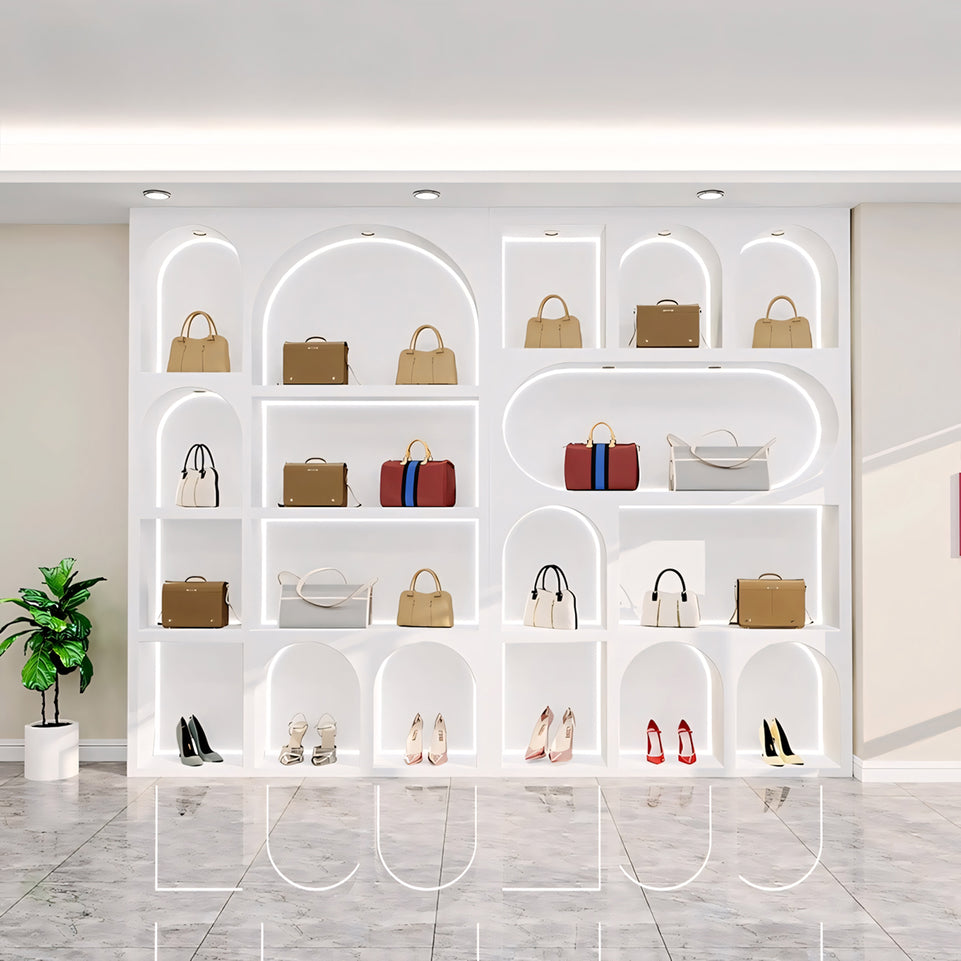 Boutique Beauty Salon Curved Product Showcase Display Cabinets CWG-2028