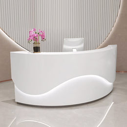 White Lacquered Arc-Shaped Reception Counter with LED Strip