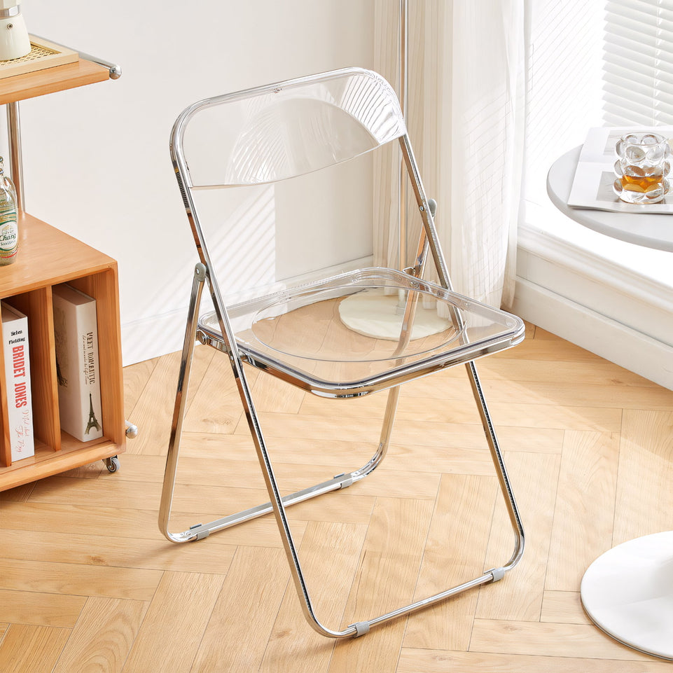 (In Stock) Metal + Acrylic Folding Chair Set with Industrial Style Stainless Steel Table and Chairs CZYZ-2010 Ideal for cafes and similar settings