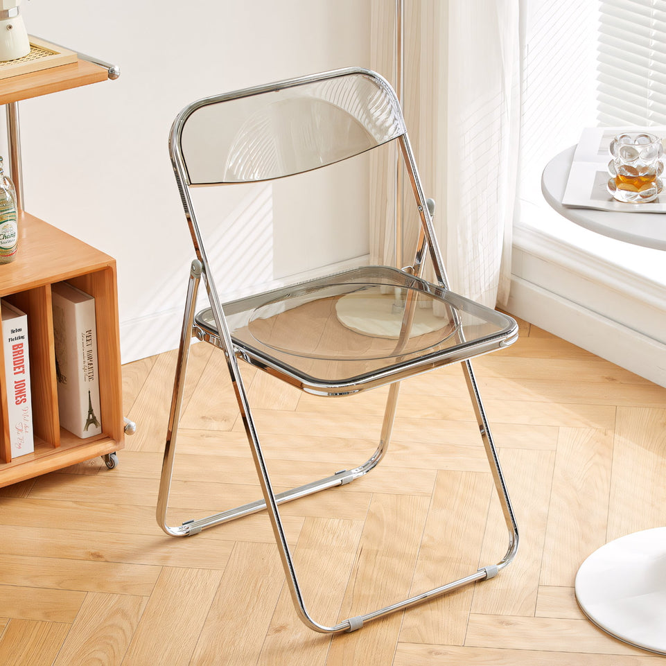 (In Stock) Metal + Acrylic Folding Chair Set with Industrial Style Stainless Steel Table and Chairs CZYZ-2010 Ideal for cafes and similar settings