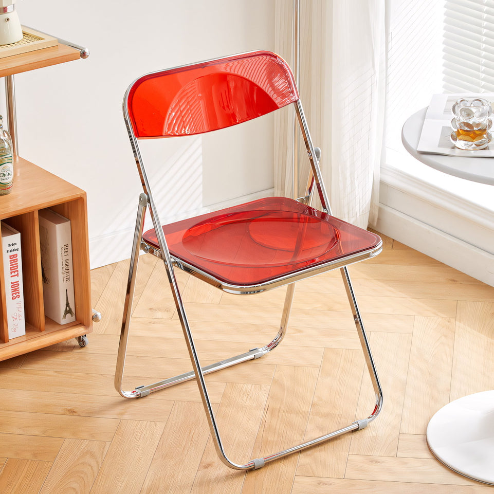 (In Stock) Metal + Acrylic Folding Chair Set with Industrial Style Stainless Steel Table and Chairs CZYZ-2010 Ideal for cafes and similar settings