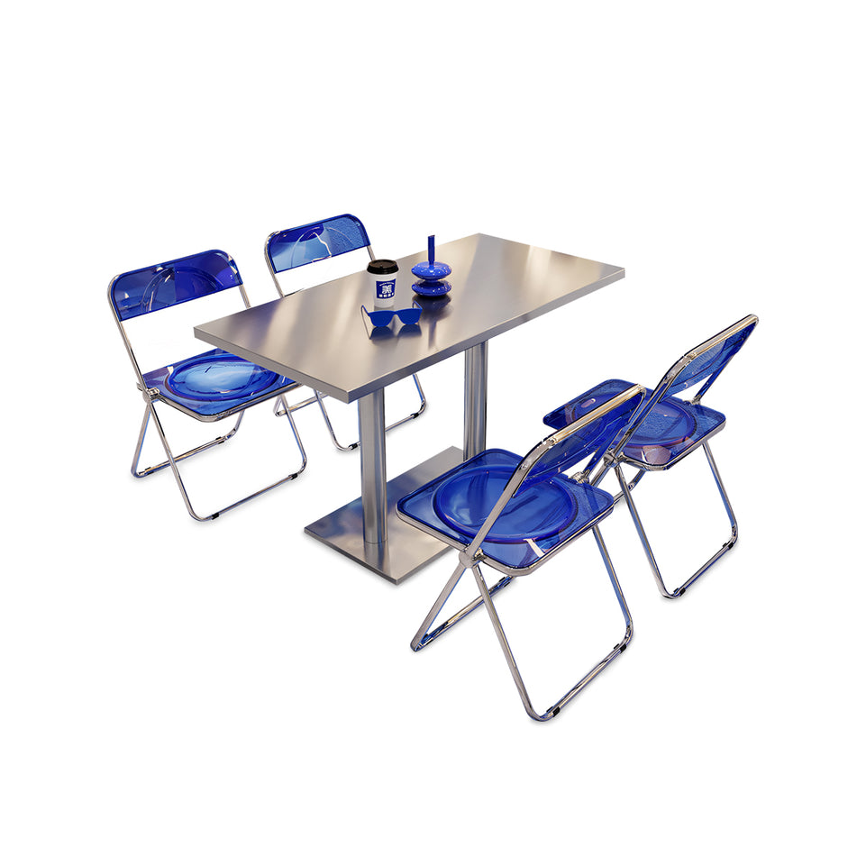 (In Stock) Metal + Acrylic Folding Chair Set with Industrial Style Stainless Steel Table and Chairs CZYZ-2010 Ideal for cafes and similar settings
