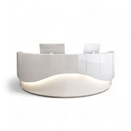 White Lacquered Arc-Shaped Reception Counter with LED Strip
