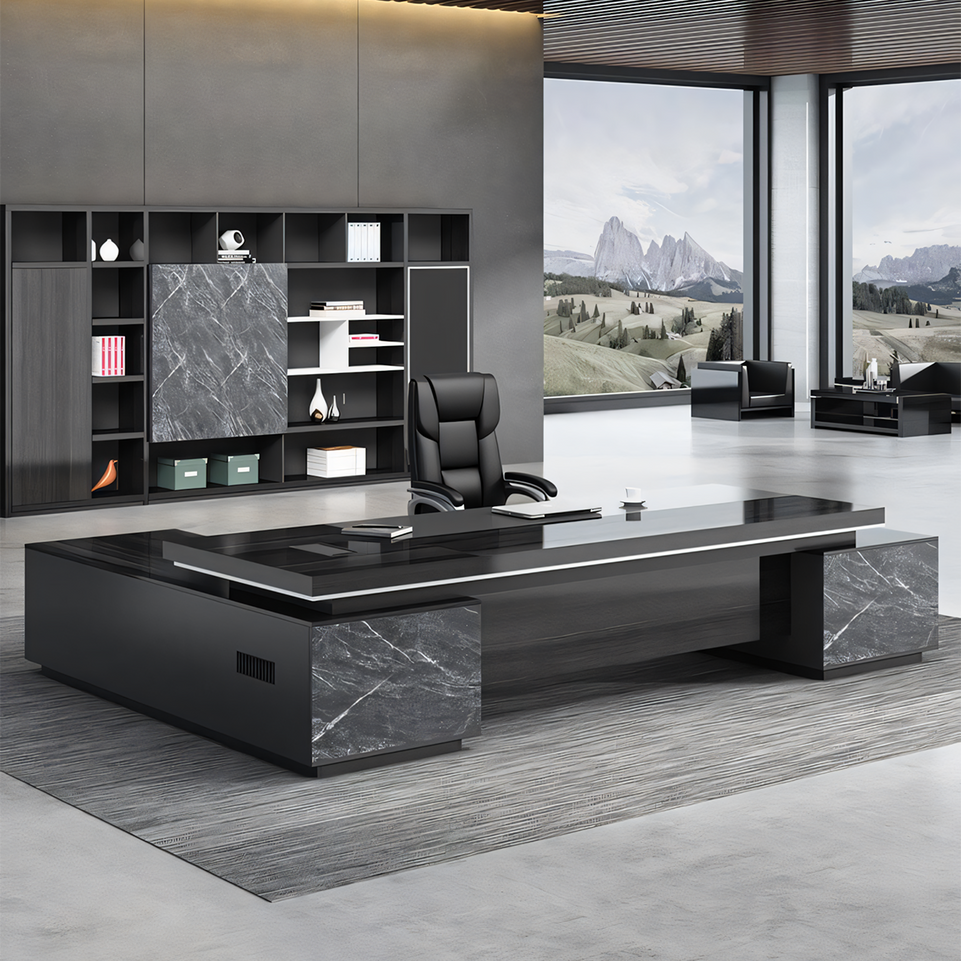 Luxury Black Executive Computer With Side Cabinet Desk LBZ-701