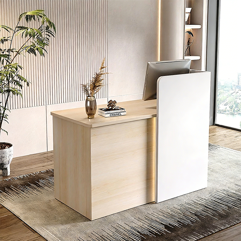 Elegant Reception Desk with Cable Management and Secure Storage for Offices MBS-JDT-3002
