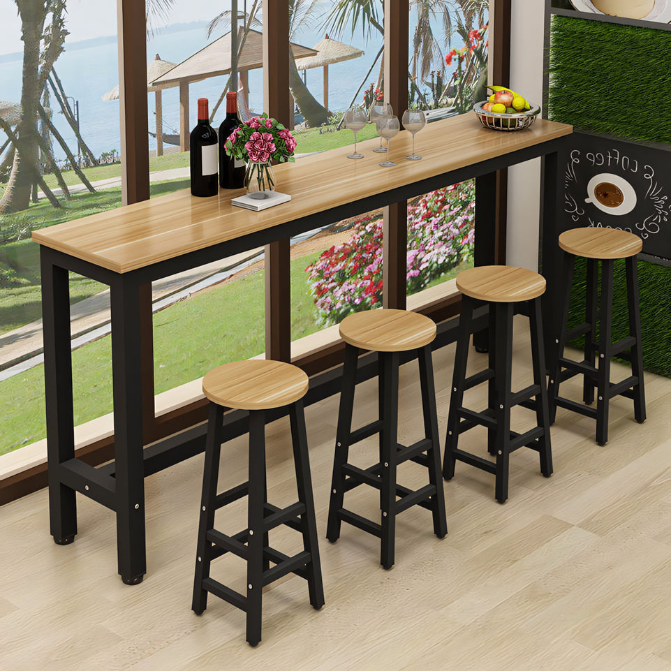 (In Stock) Wooden-Top Steel Frame Multifunctional Bar Table Ideal for Coffee Shops, Pubs, and Convenience Stores BTZ-001