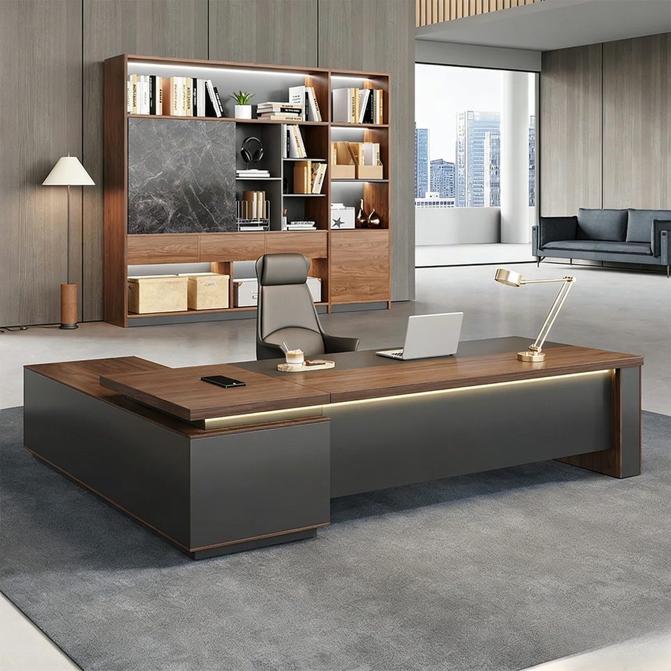 Modern High-End Executive Desk with Thick Desktop and Spacious Under-Desk Clearance LBZ-2143N