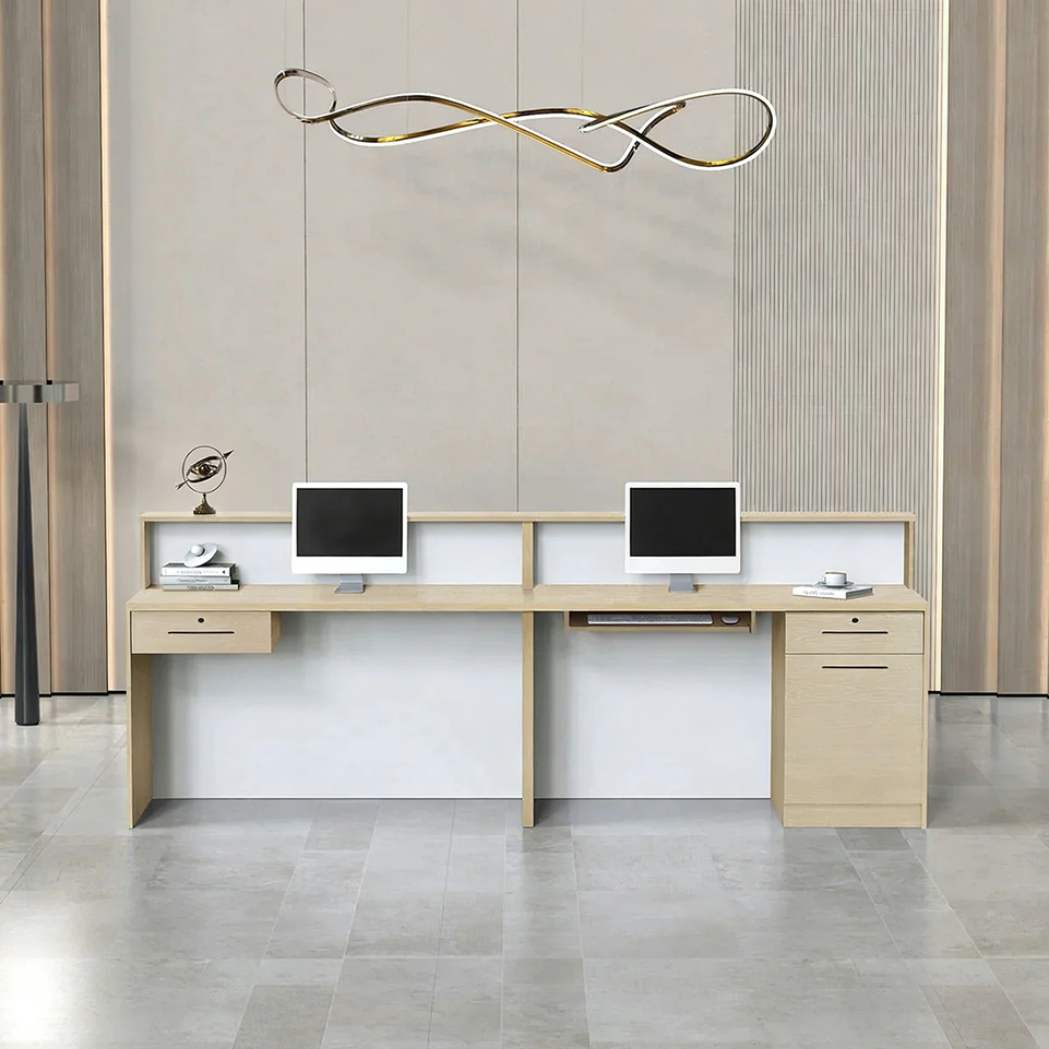 Minimalist Office Reception Desk with Storage Cabinet and Keyboard Tray JDT-2214