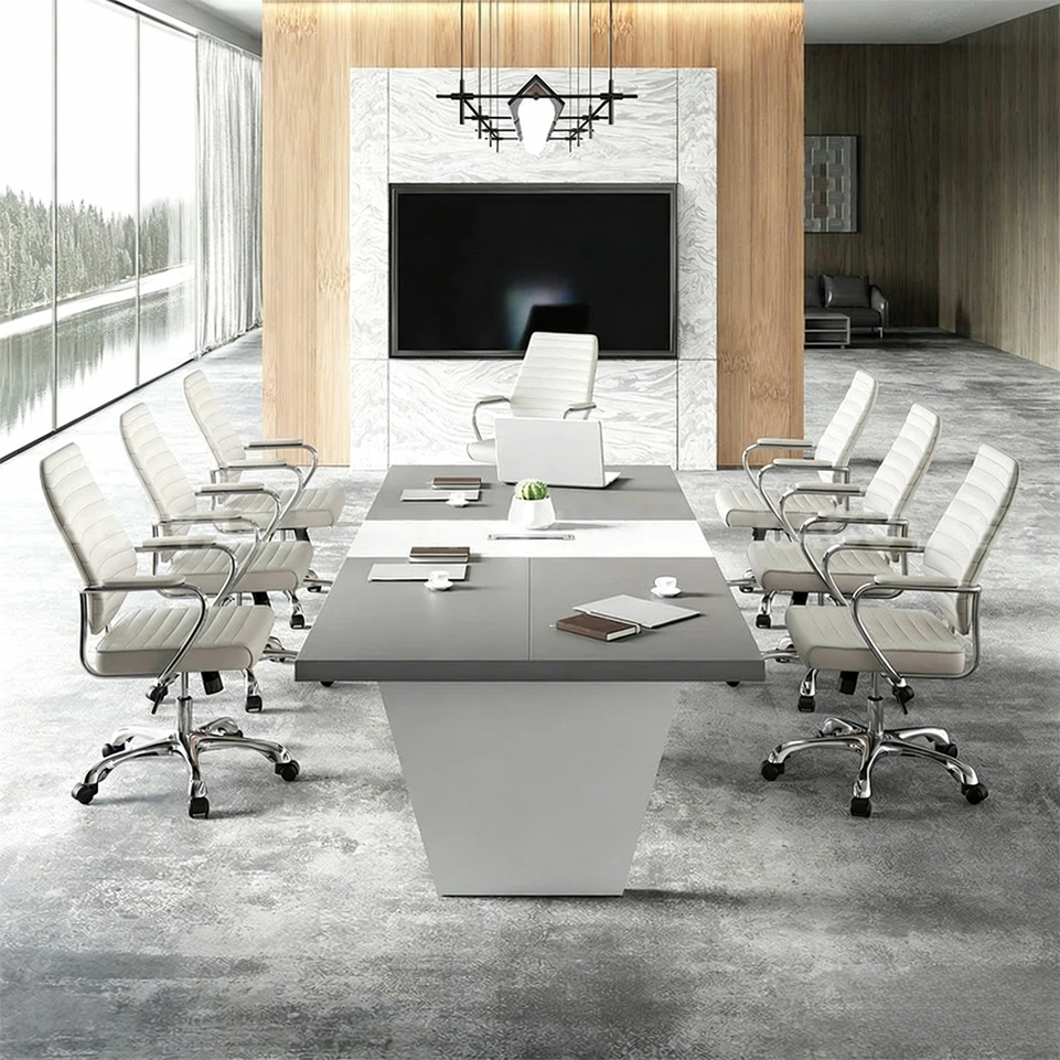 Modern Two-Tone Rectangular Conference Table with Architectural Legs MBS-HYZ-3002