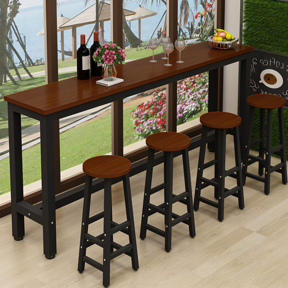 (In Stock) Wooden-Top Steel Frame Multifunctional Bar Table Ideal for Coffee Shops, Pubs, and Convenience Stores BTZ-001