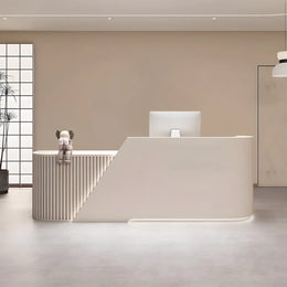 Arc L-Shaped Reception Desk with Baked Paint and LED Strip