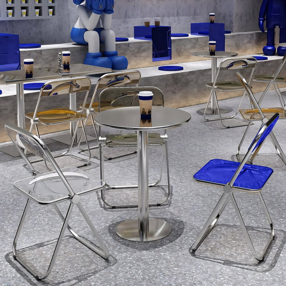 (In Stock) Metal + Acrylic Folding Chair Set with Industrial Style Stainless Steel Table and Chairs CZYZ-2010 Ideal for cafes and similar settings