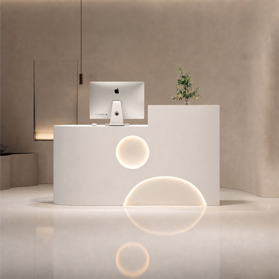 Minimalist Aesthetic Design Fully Assembled Small Reception Desk with LED Lights
