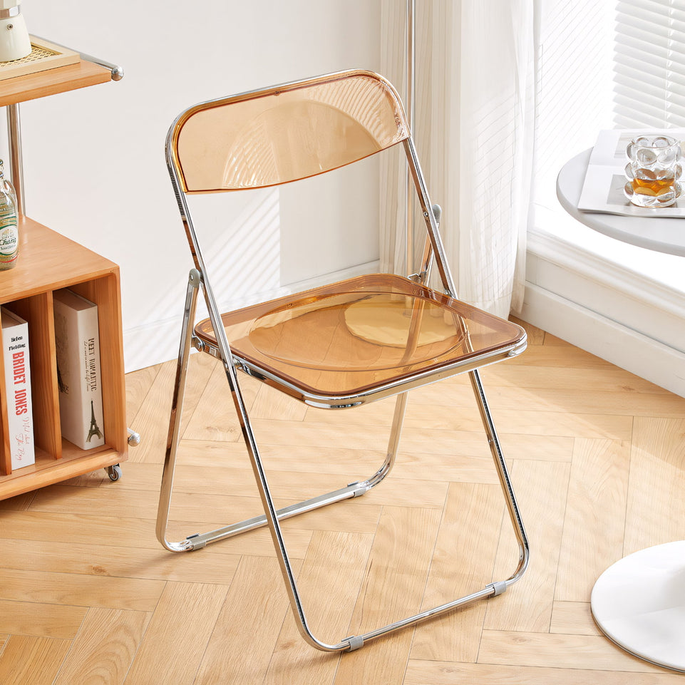 (In Stock) Metal + Acrylic Folding Chair Set with Industrial Style Stainless Steel Table and Chairs CZYZ-2010 Ideal for cafes and similar settings