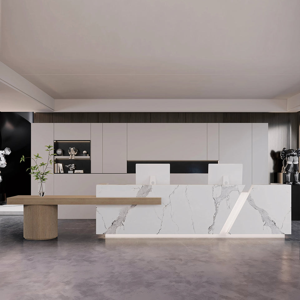 Modern Rectangular Imitation Marble Company Hotel Multi-Person Reception Desk JDT-2166