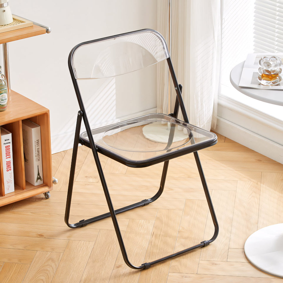 (In Stock) Metal + Acrylic Folding Chair Set with Industrial Style Stainless Steel Table and Chairs CZYZ-2010 Ideal for cafes and similar settings