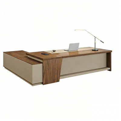 Elegant and Minimalist L-Shaped Executive Desk with Thick Desktop and Spacious Side Cabinet LBZ-2142