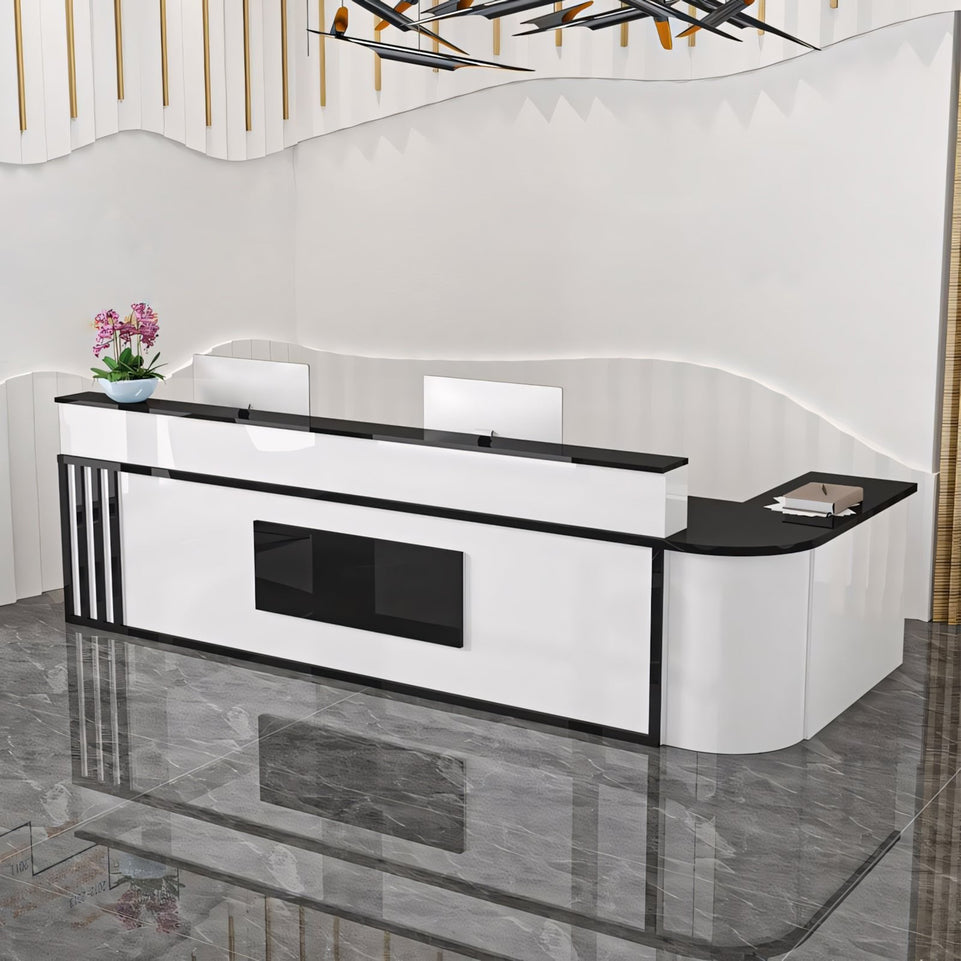 Marble-Effect Lacquered Corner Checkout Reception Desk JDT-1069