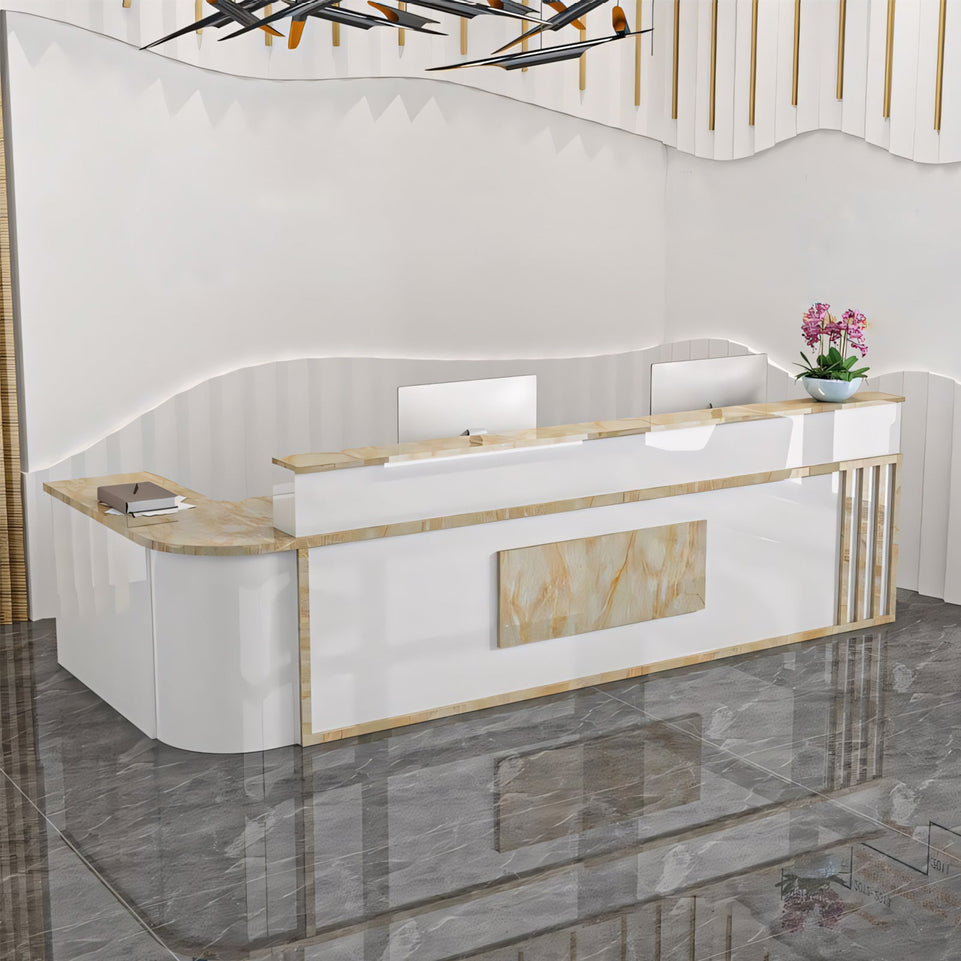 Marble-Effect Lacquered Corner Checkout Reception Desk JDT-1069