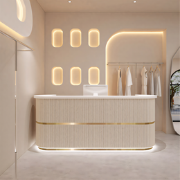 Curved Fully Assembled Reception Desk with LED Lights for Clothing Store JDT-7190